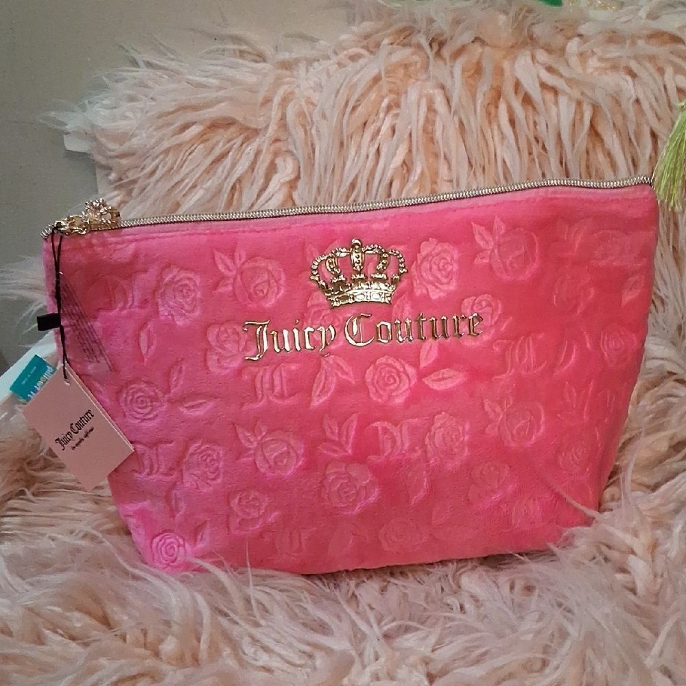 NWT Juicy Couture Pink Rose Embossed Travel Cosmetic Bag